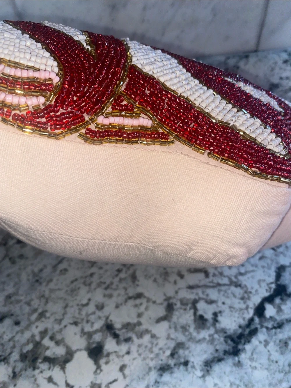 Beaded Heart Pillow with Red 'Love' Script